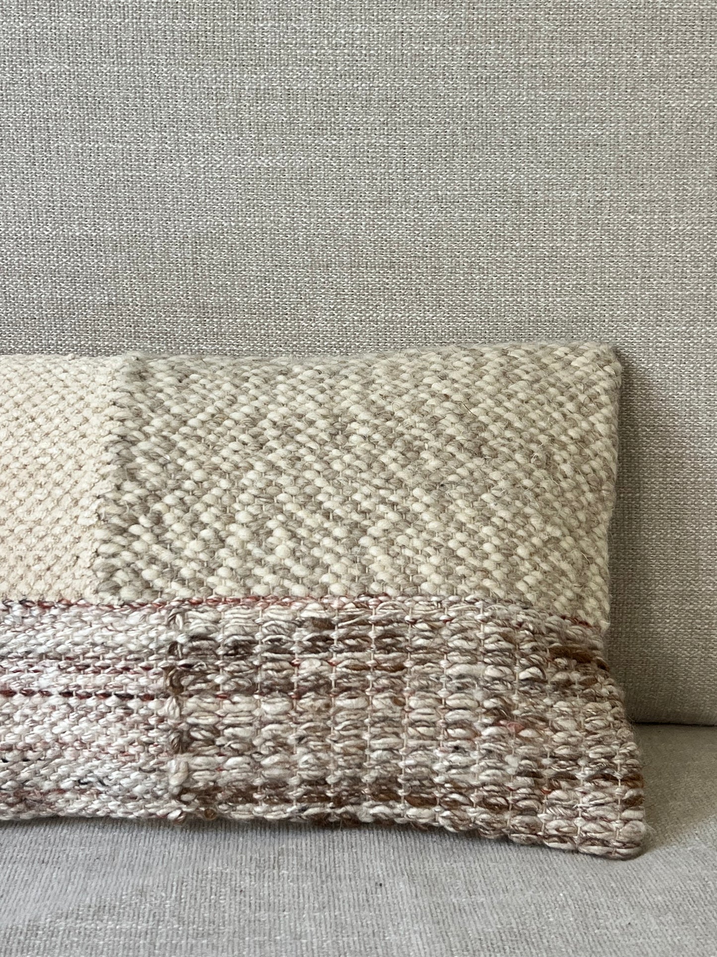 Cream Woven Cotton Blend Lumbar Pillow