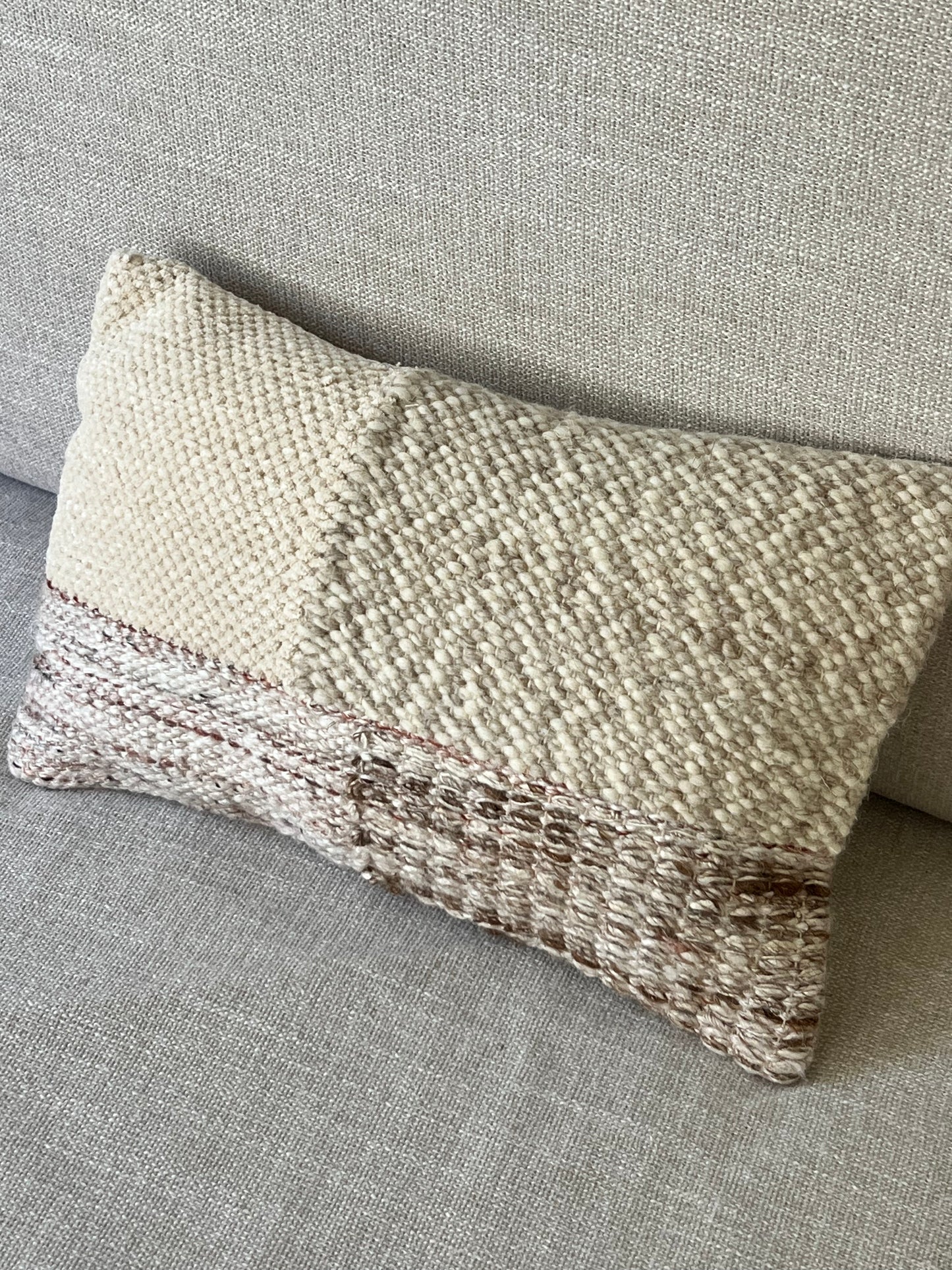 Cream Woven Cotton Blend Lumbar Pillow