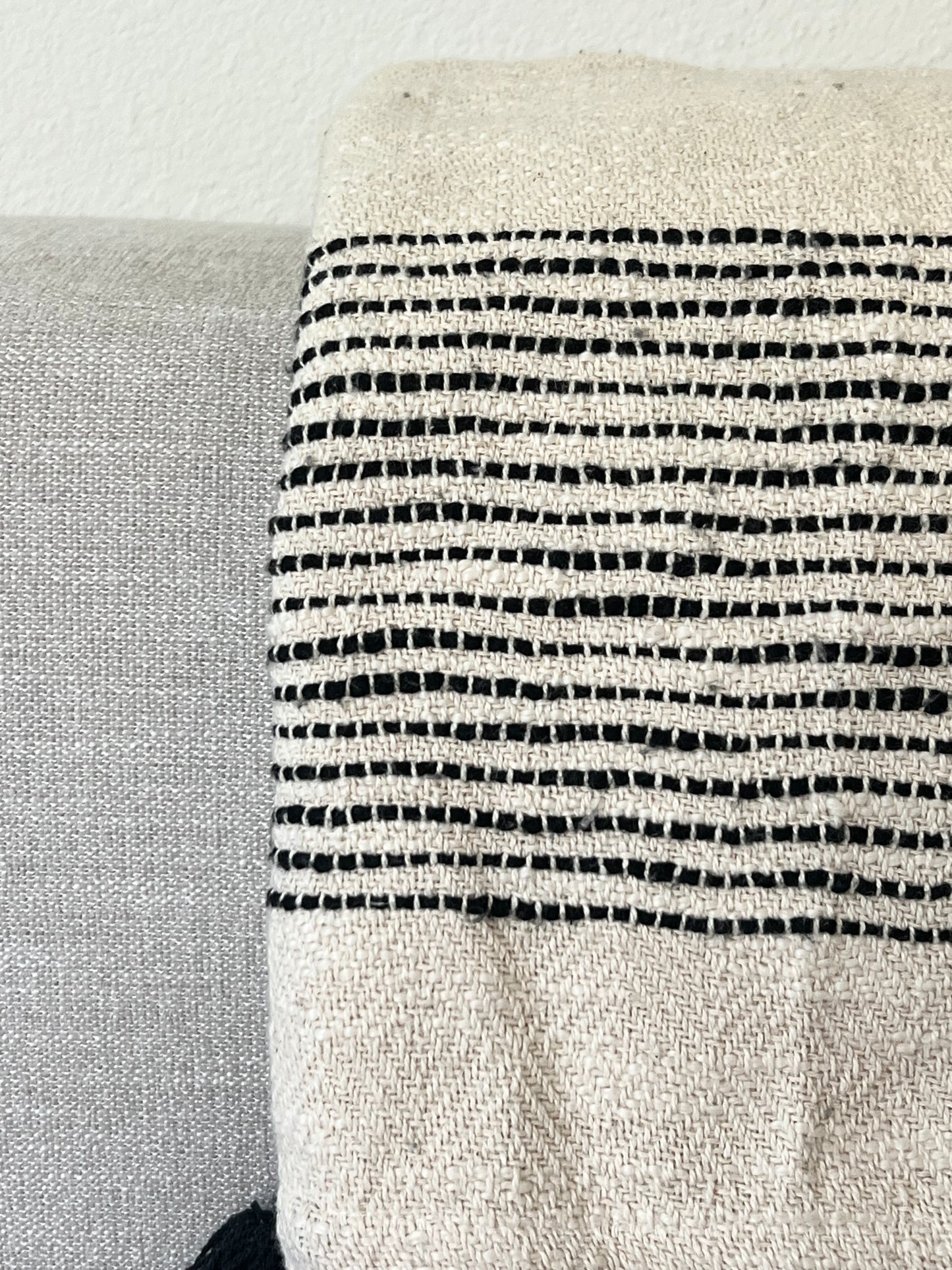Cream/Black Cotton Striped Throw Blanket